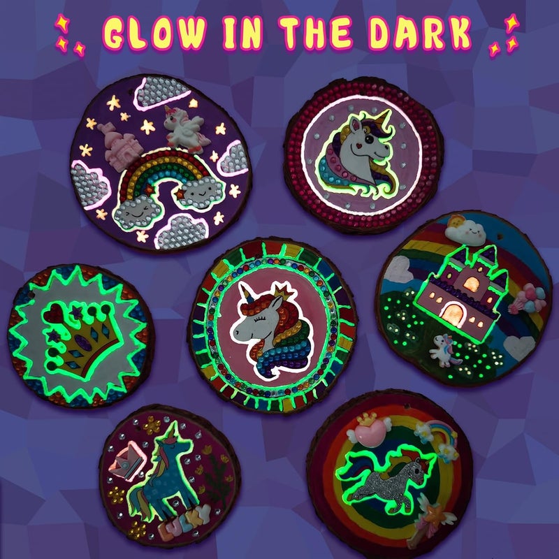 Klmars Unicorn Themed Wooden Painting Kit-Glow in The Dark-Arts & Crafts Gifts for Kids Girls Ages 5-12-Wood Slice Craft Activities Kits -Unicorn Art Toys for Kids Christmas Gifts - Image 3